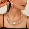 Conjunto de Colar e Brincos de Cristal de Champanhe Exagerado Cravejado de Diamantes Europeu e Americano, Acessórios Dourados Vintage da Moda para Vestido de Festa de Casamento