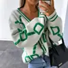 Cardigan Tricot Gola V Jacquard Bordado de Toalha Amazon 2026 Outono Novo Estilo Europeu e Americano Suéter de Comércio Exterior Transfronteiriço para Mulheres