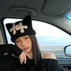 Gorro de Punto Cruz con Bloques de Color Blanco y Negro, Estilo Coreano Nuevo, Moderno, Sencillo, Sensación de Lujo, Gorro Turbante