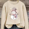 Sudadera con capucha holgada para mujer con estampado de muñeco de nieve navideño -