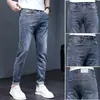Calça Jeans Casual Masculina Fina Elástica para Primavera e Outono 2026 Nova de Verão Masculina Slim Fit Perna Pequena Longa