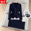 Venta al por mayor transfronteriza de conjunto de chaqueta de traje de negocios de manga larga con cuello en V marrón y pantalones de pierna ancha para mujer de otoño e invierno