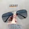 Óculos de Sol Ins Armação Grande Estilo Coreano 2025 Novo Foto Formato Côncavo Rosto Redondo Retrô Rosto Grande Óculos de Sol de Metal Liso