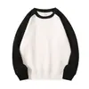 Sudadera de Algodón Pesado con Mangas Raglán, Parches, Cuello Redondo, Bloques de Color, Estilo Americano Otoño e Invierno, Corte Holgado para Hombres y Mujeres, Versátil Casual de Manga Larga