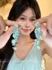 Pendientes de Borla de Grava Color Azul Hielo Menta para Mujer 2026 Nuevo Estilo de Resort de Playa Pendientes Únicos y Hermosos