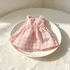 Ropa para muñeca gatita de piernas largas, ropa para muñeca labubu, overol a cuadros, tirantes, vestimenta para muñeca mini