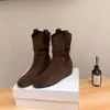 Novas Botas de Couro Femininas Botas Martin com Salto Blocos Retrô Botas Maillard Botas Western Birkenstock Preguiçoso Botas Curtas com Salto Escondido
