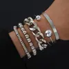 Pulseira Europeia e Americana Popular Transfronteiriça de Liga de Zinco com Corrente Grossa e Contas Bolas Pulseira Conjunto de 5 Peças Punk Empilhado Hip-Hop