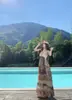 Vestido de Tencel com Alças Finas Bordado à Mão, Novo Vestido Estilo Vintage, Slim Fit de Chiffon, Cor Conforme a Foto