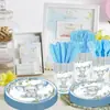 Suministros para Fiesta de Elefante Azul Desechables Bautizo Vajilla de Mesa Set Bebé Decoraciones de Arreglo de Cumpleaños para Bebé