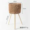 Estante de Flores de Madera Maciza y Ratán para Sala de Estar Balcón, Soporte de Plantas de Bambú Tejido de Pie, Soporte para Macetas, Estante de Flores de Bambú Tejido