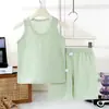 Conjunto de Colete Sem Manga e Shorts de Verão para Crianças Fino Respirável Roupa de Casa Pode Ser Usado ao Ar Livre Casual Conjunto de Duas Peças para Meninos e Meninas