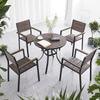 Mesas e Cadeiras de Madeira Plástica para Exterior Pátio Jardim Vila Combinação de Mesa e Cadeira para Exterior Loja de Chá com Leite Café Lazer Mesas e Cadeiras de Madeira Plástica