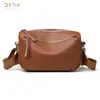 Bolsa Feminina Denk Cross-Border de Couro Genuíno, Moderna e Casual, Bolsa Sela de Grande Capacidade, Bolsa de Ombro Transversal de Couro Bovino de Primeira Camada