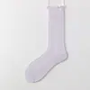 Calcetines de Verano Ultradelgados de Seda para Mujer, Calcetines Blancos Estilo Ballet con Borde de Volantes Caídos, Calcetines Largos Frescos