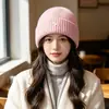 Gorro de Punto con Parche de Pony Estilo Coreano para Hombres y Mujeres, Gorro de Punto para Otoño e Invierno, Gorro Cálido de Tejer, Gorro de Lana con Protección para los Oídos, Gorro Frío para Adelgazar el Rostro