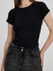 Camiseta básica ajustada y adelgazante de manga corta con cuello redondo, color liso, estilo europeo y americano, para mujer