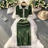 Estilo Coreano Elegante Socialité Estilo Hong Kong Estilo Europeo y Americano Cuello Polo Hebilla Metálica Vestido de Seda Helada Longitud Media Por Encima de la Rodilla