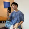 Camiseta de punto de manga larga a rayas moderna estilo americano para hombre, nueva para principios de otoño, informal y versátil, top Henley relajado