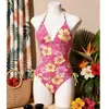 Traje de baño de verano europeo y americano transfronterizo con cuello halter floral, conjunto de falda sexy adelgazante, traje de baño hawaiano para vacaciones en la playa