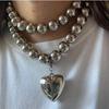 Collar con colgante de corazón CCB de personalidad exagerada europea y americana, collar de cadena para el cuello con cuentas redondas multicapa apiladas