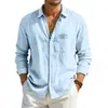 Amazon Americano Transfronterizo para Hombre Nuevo Casual Algodón Lino Manga Larga Botones Cardigan Holgado Transpirable Color Sólido Camisa Hombre