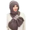 Gorro de invierno para mujer, para madres de mediana edad y mayores, con forro polar, de lana de punto gruesa, bufanda, cálido, integrado, resistente al viento y a la nieve, de algodón.
