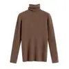 Camisa de Base Tricotada em Cashmere Amiga da Pele com Gola Alta Estilo Coreano para Mulheres, Outono e Inverno, Top Tricotado Sem Costura Espessado Moderno e Simples