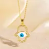 Europa e Estados Unidos banhado a cobre 18K ouro gota de óleo micro cravejado zircônia palma olho de demônio colar joia de nicho atacado feminino
