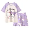 Pijama Feminino Infantil Desenho Animado Fino Manga Curta Algodão Puro Crianças Médias e Grandes Roupa Casual de Casa Verão Conjunto Pai e Filho