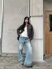 Jeans holgados de moda para mujer estilo boyfriend, diseño petite con bordado, tiro alto, adelgazantes, pierna recta, pantalones largos