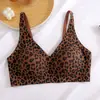 Sutiã feminino sem costura estampa de leopardo plus size europeu e americano, adesivo de gelatina, sem aro, push-up, alta elasticidade, confortável, para exportação
