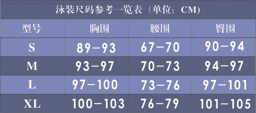 外销泳衣尺码表