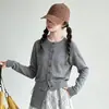 Conjunto de duas peças de tricô para meninas, cardigã e calça wide leg com detalhes em renda, estilo coreano, look moderno para crianças mais velhas