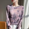 Fabricante Atacado 2025 Primavera e Verão Nova Camiseta Fina Estampada Tie-Dye para Mulheres com Blusas de Manga Comprida para Mulheres