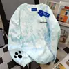 Sudadera Redonda con Estampado de Huella de Pata Americana Linda Estilo Coreano para Mujer Otoño e Invierno Tono Rosa Tie-Dye Campus Nicho Top