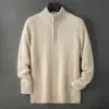 25 Suéter Nuevo Otoño/Invierno 100% Lana Pura para Hombre, Cuello Medio Alto, Jersey con Cremallera, Corte Holgado, Abrigo de Punto Engrosado