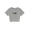 Camiseta Corta de Manga Corta con Cuello Redondo y Lazo de Hombro Único Estilo Retro Americano para Mujer, Nueva Llegada de Verano, Top Versátil de Nicho para Mujer