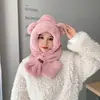 Gorros de Otoño e Invierno para Mujer, Bufanda Linda de Felpa, Calentador de Cuello Integrado Engrosado, Gorro de Felpa para Ciclismo, Gorro Cálido con Protección para los Oídos