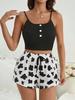 Ropa de hogar para mujer, superventas transfronterizas, pantalones cortos estampados con tirantes, ropa de calle informal y sexy con tiras, pijamas para mujer europeos y americanos.