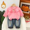 Conjunto de Lã Outono e Inverno para Meninas, Novo Conjunto de Inverno Fashion para Bebê Menina, Conjunto de Duas Peças Moletom Espesso, Peça Única Tendência Dropshipping