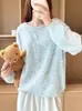 Blusa Suéter Fina de Mohair con Lentejuelas para Mujer, Nuevo Estilo Primavera y Otoño, Tejido Calado Protector Solar, Top de Verano Estilo Perezoso