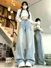 Jeans de moda desgastados con bordado de estrella para mujer, nuevo estilo de otoño con diseño de lazo, pantalones de pierna ancha adelgazantes de longitud completa