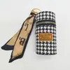 Bolsa Porta-Chaves Retrô com Zíper para Mulheres, Bolsa Pequena Cilíndrica com Padrão Geométrico Pied-de-Poule, Bolsa Mini para Fones de Ouvido, Bolsa Pequena Redonda com Zíper