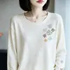 Suéter de punto bordado estilo retro para mujer, de manga larga, corte holgado, perfecto como capa interior casual para otoño e invierno 2026
