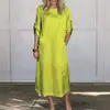 Nuevo Vestido de Verano 2024 de Viento Holgado Casual de Color Sólido de Manga Corta de Algodón y Lino