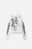 Moletom Curto com Capuz Feminino Cardigan com Zíper Estampa de Asas Cruzadas Y2K Millennial Top Hot Girl