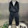 Conjunto Outono e Inverno para Homens e Mulheres, Jaqueta com Capuz Solta, Moletom, Calça de Moletom Conjunto de Duas Peças, Cor Sólida Casual Esportivo Calça Reta Comprida