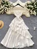 Vestido de Alça Longo com Babados de Alta Qualidade Francês Slim-fit Nicho Cintura Emagrecedor Elegante Vestido de Fada para Férias