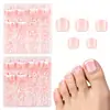 160 piezas de uñas de los pies postizas estilo francés, minimalistas, color nude con bordes blancos clásicos, diseñadas para iluminar el cutis; estas pegatinas para uñas de los pies son removibles